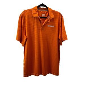 WHATABURGER Polo Shirt Men's Size M Orange Striped Short-Sleeve Employee Uniform